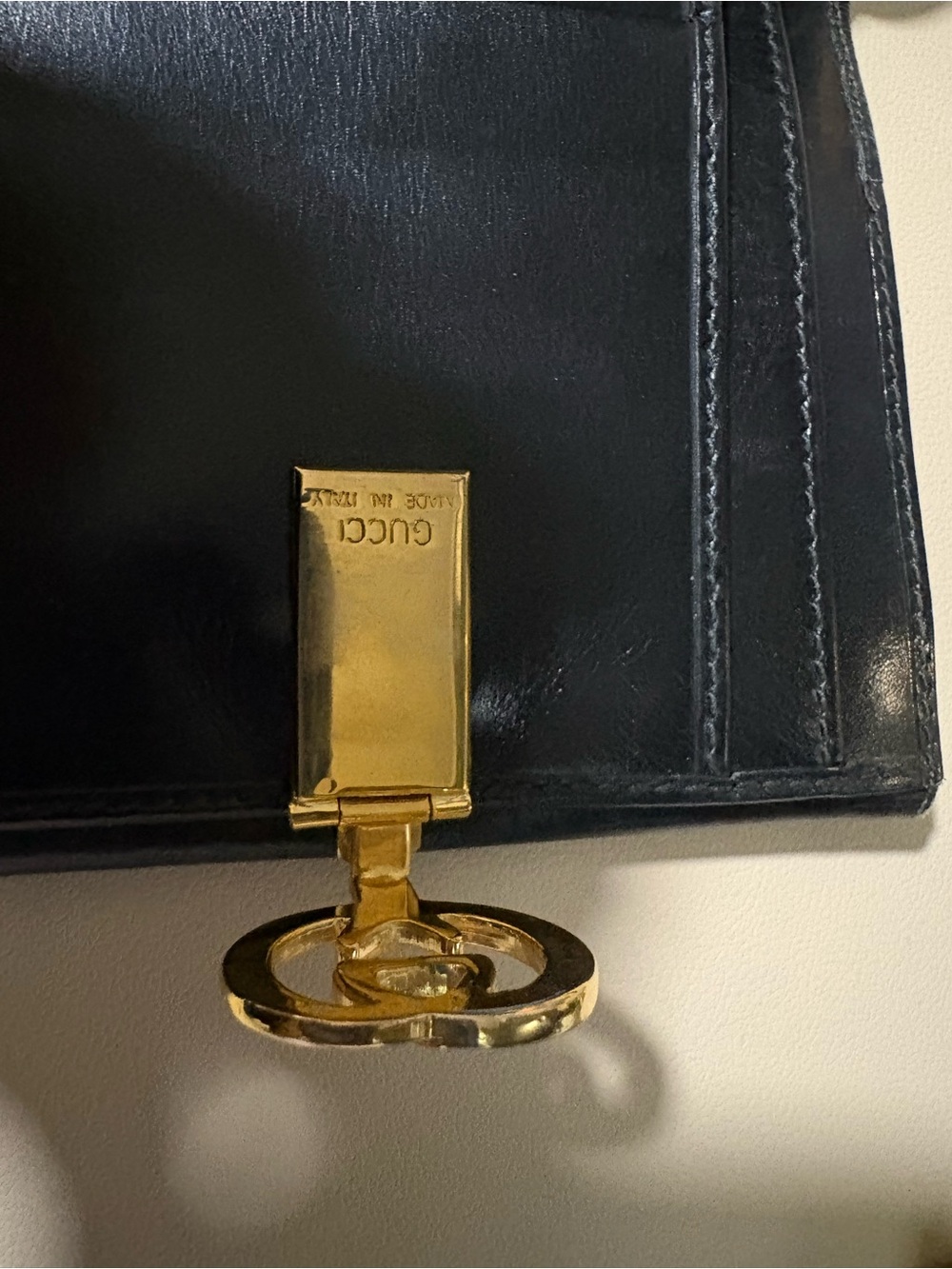 Black Leather Gucci Wallet with Gold Accent - Picture 4 of 6